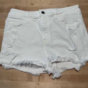 High Waist White Distressed Denim Shorts